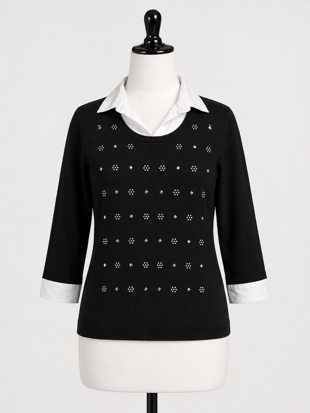 Alfred Dunner Women’s Medium Black 3/4 Sleeve Blouse with Silver Embellishments